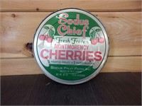 vintage sodus ny  chief cherry fruit tin top