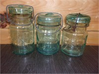 3 old canning jars fruit jar