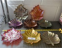8 colored glass leaf plates