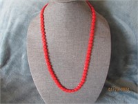 Necklace Red Glass Beads 28"