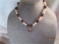 2Necklace 10" Glass & Metal Beads With Pendant