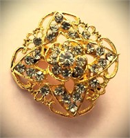 GORGEOUS GOLD & CLEAR CRYSTAL DESIGNER BROOCH