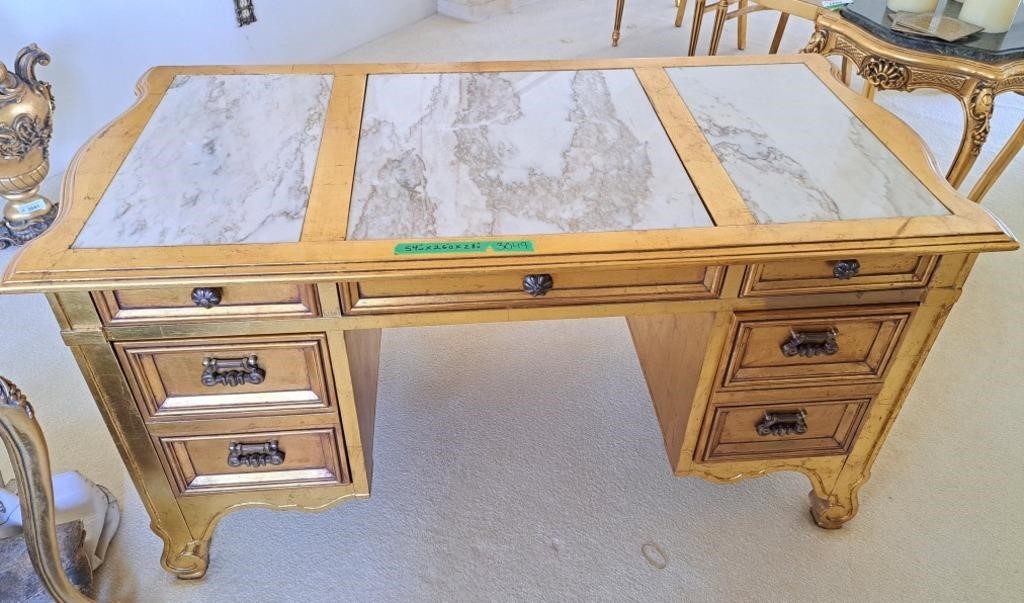 Antique Marble Top Gold Leaf Louis Styled Desk