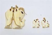 14K 585 Ivory elephant pendants with jewels