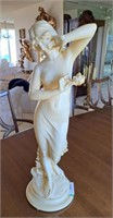 Carved Alabaster Signed Figure of Nude Maiden "A