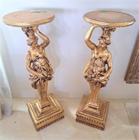Pair of Gilt Figural Pedestals. 11" l x 11" w x