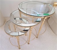 3 Brass Circular Mirrored Nest Tables