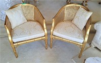 Pair of decorator Giltwood Caned Arm Chairs