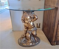 Decorator Gilt base occasional glass top table