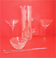 Iridescent Martini pitcher with martini glasses,