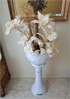 Contemporary White Glaze Jardiniere on Pedestal