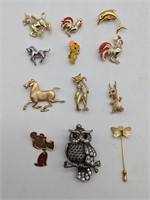 Lot of 12 Assorted Animal Brooches