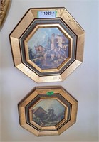 Pair of Gilt Framed Octagonal pictures. 12 1/2" l