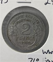 1945 WWII FRENCH 2 FRANCS