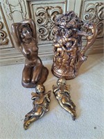 Group of 4 Gilt Plaster Figural Items