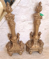 Pair of Antique French Brass Fire Chenets. 20"