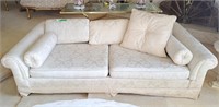 Upholstered Ivory Damask Sofa