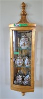 Bowed Glass Gilt Wood Wall Curio Cabinet