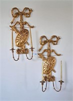 Pair of Large Gilt Wood 2 Candle wall sconces.