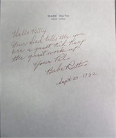 Babe Ruth Signed Personal Note