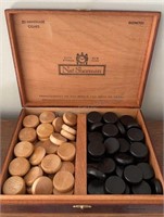 Wood Checkers in Nat Sherman Cigar Box