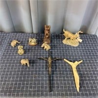 J2 9pc Elephants Figurines Blk Jesus crucifix