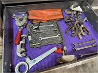 Contents of drawer, wrenches, clamps