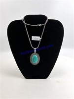 Turquoise pendant with 10 inch chain German silver