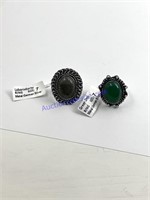 Labarodorite,Green Onyx rings size7 German silver