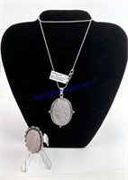 Rose Quartz pendant with 9 inch chain & ring size