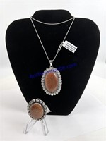 Red Stone pendant and ring 9 inch necklace ring si
