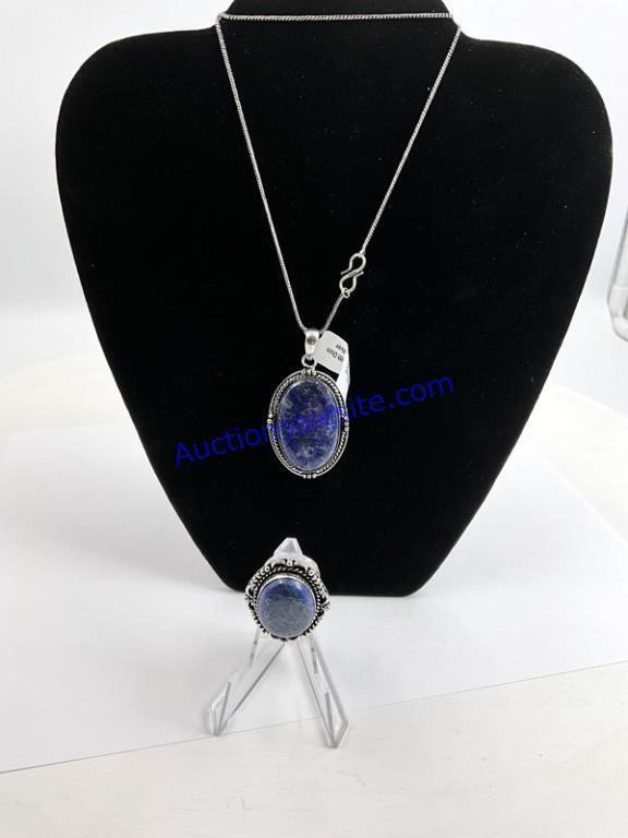 Lapis pendant with 9 inch chain Ring size7  German