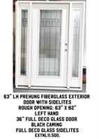 63" LH Prehung Fiberglass Ext. Door w/Sidelites