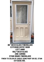 36" LH Deco Glass Fiberglass Ext. Entry Door