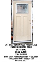 36" LH Craftsman Deco Fiberglass Ext. Entry Door