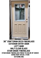 36" LH Craftsman Deco Fiberglass Ext. Entry Door