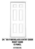 34" RH Fiberglass 6 Panel Entry Door