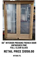 60" Interior Prehung French Door