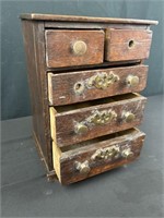Oak, five drawer jewelry box 12 inches tall, 6