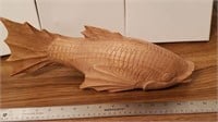 LARGE HAND CARVED WOOD FISH SIGNED