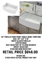 33" Fireclay Bow Front Single Bowl Farm Sink