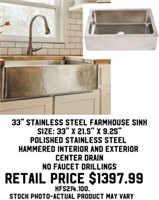 33" Stainless Steel Farmhouse Sink