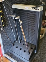 PING DISPALY RACK & WOOD SHAFT PUTTER & OTHERS