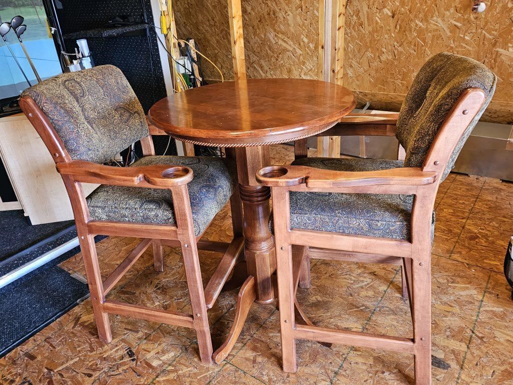 HIGH TOP TABLE & 2 MATCHGING STOOLS W/CUP HOLDERS