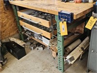 WOOD TOP WORK BENCH NO CONTENTS SELLS WITH IT