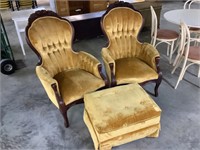 Pair Victorian chairs/ 1stool
