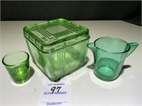 3 VTG Green Uranuim Glass - Shot Glass, Creamer