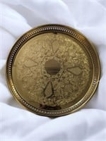Vintage Etched Brass Serving Tray