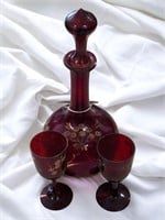 Antique Bohemian Ruby Red Decanter