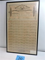 Framed $500 Civil War Confederate Bond Sheet 1864